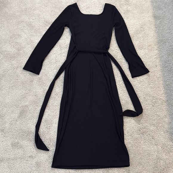 Bar III Rib Midi Dress | Tie-Waist Detail | Size S | Black - Picture 9 of 10